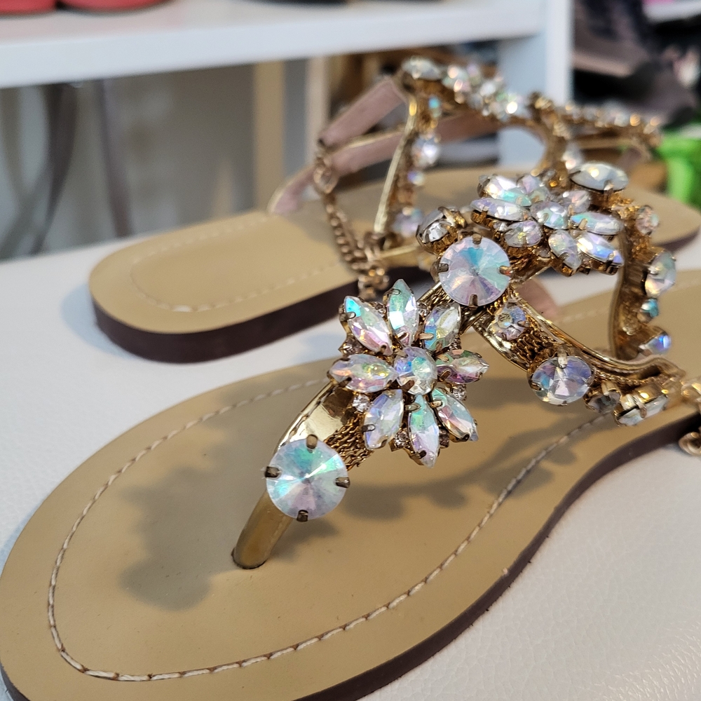 Dazzling Crystal Embellished Gold Sandals
